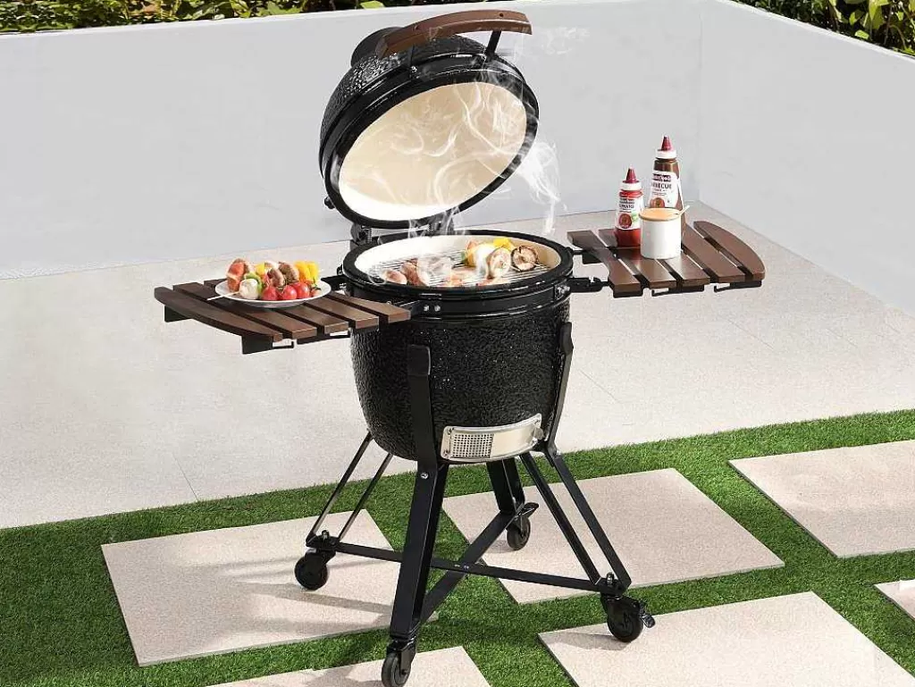 Barbecue, Braseiro De Jardim, Plancha*Vente-unique Barbecue Kamado A Carvao Em Ceramica E Bambu 45 X 63 X 105 Cm - Izaki