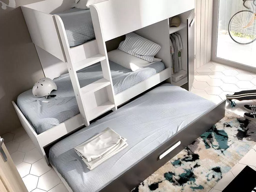 Beliche*Vente-unique Beliche Com Gaveta Cama Dupla E Com Espacos De Arrumação 3X90X190 Cm Cor Antracite E Branco - Anthony