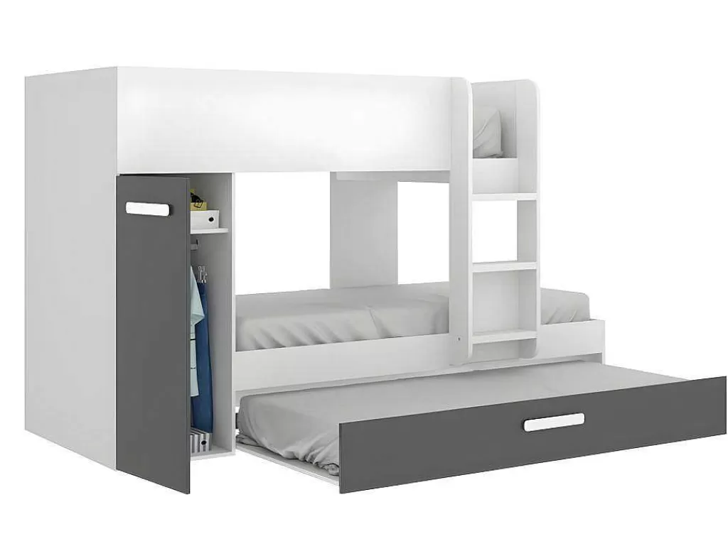 Beliche*Vente-unique Beliche Com Gaveta Cama Dupla E Com Espacos De Arrumação 3X90X190 Cm Cor Antracite E Branco - Anthony