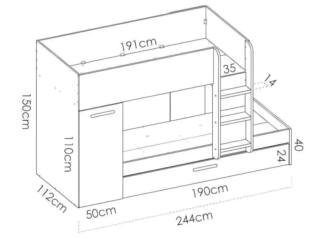 Beliche*Vente-unique Beliche Com Gaveta Cama Dupla E Com Espacos De Arrumação 3X90X190 Cm Cor Antracite E Branco - Anthony