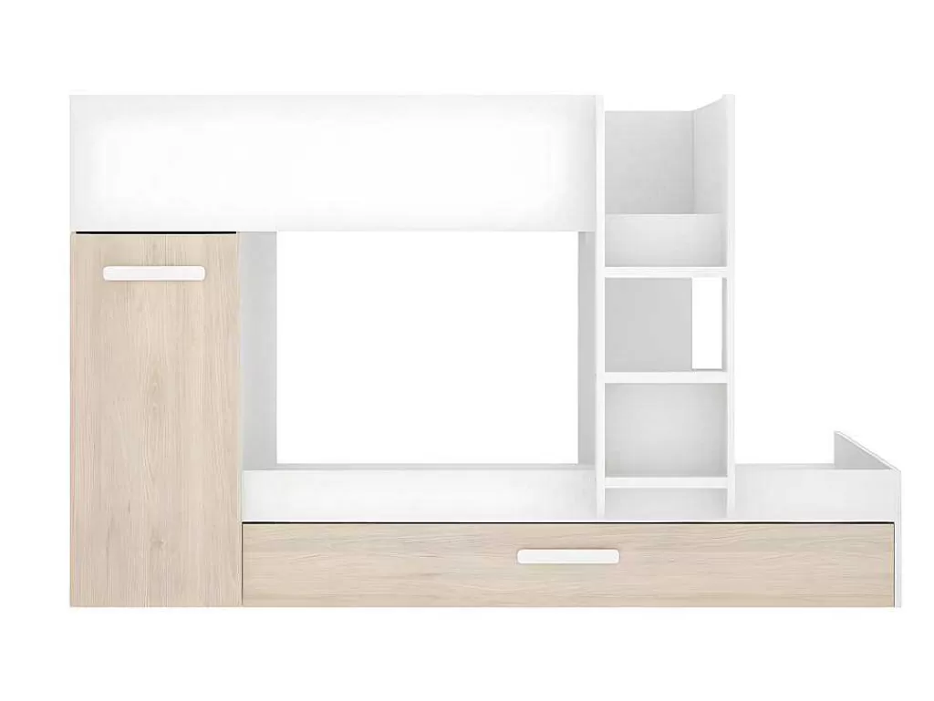 Cama De Criança*Vente-unique Beliche Com Gaveta Cama Dupla E Com Espacos De Arrumação 3X90X190 Cm Cor Branco E Natural - Anthony