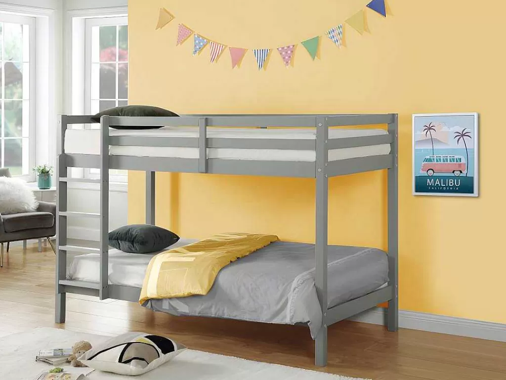 Beliche*Vente-unique Beliche De 2 X 90 X 190 Cm Em Pinho Macico Cor Cinza - Anicet Ii
