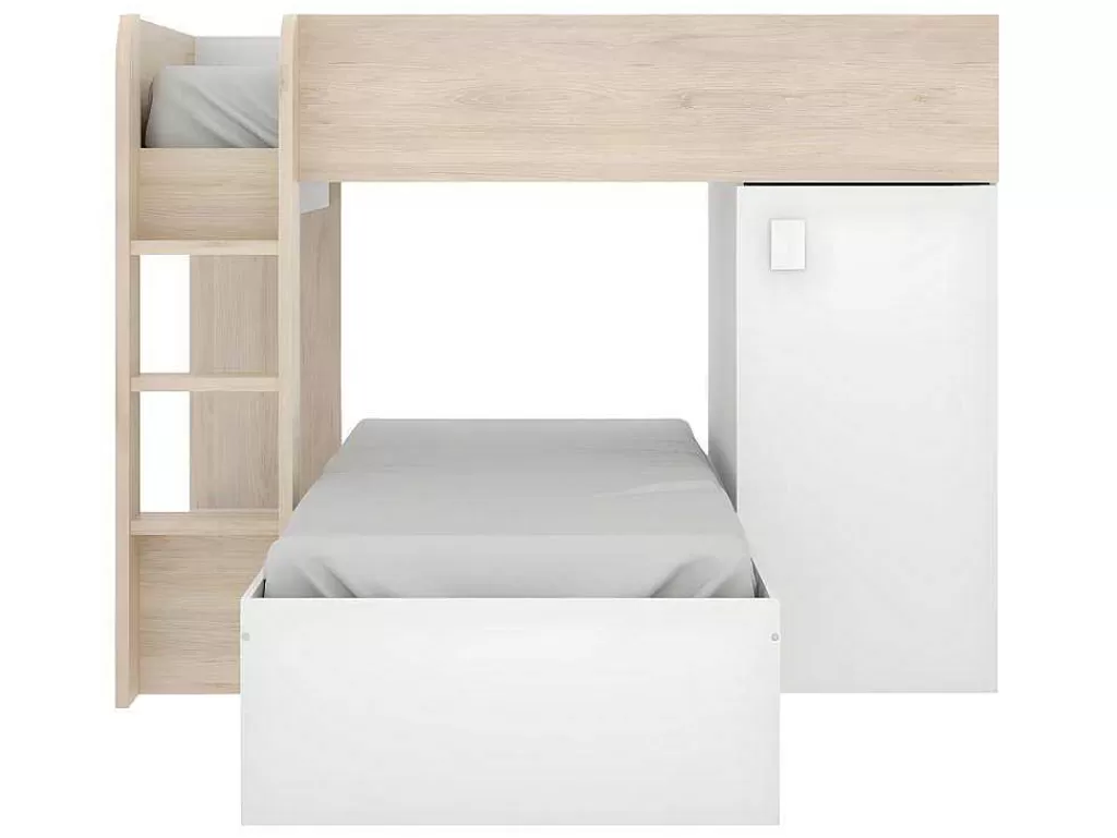 Cama De Criança*Vente-unique Beliche Reversivel De 2 X 90 X 190 Cm Com Espacos De Arrumação Integrados Cor Carvalho E Branco + Colchão - Ricardo