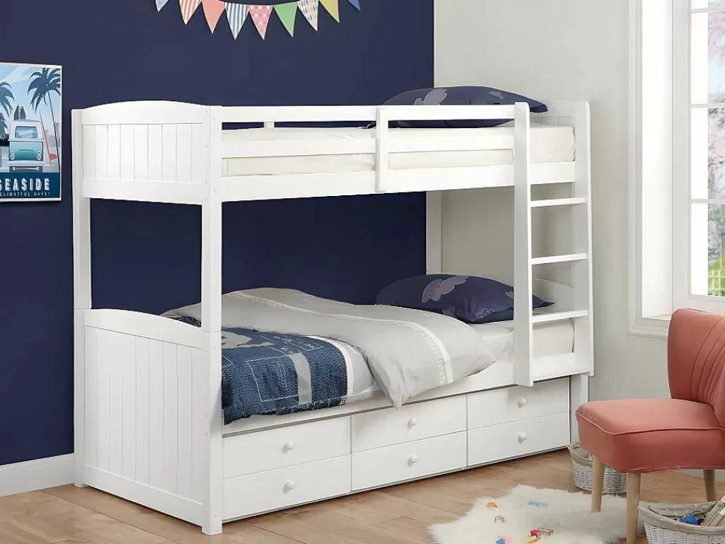 Beliche*Vente-unique Beliche Separavel De 2 X 90 X 190 Cm Com Espacos De Arrumação Em Pinho Branco + Colchão - Anchise Ii