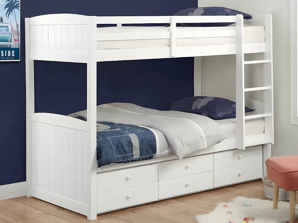 Beliche*Vente-unique Beliche Separavel De 2 X 90 X 190 Cm Com Espacos De Arrumação Em Pinho Branco + Colchão - Anchise Ii