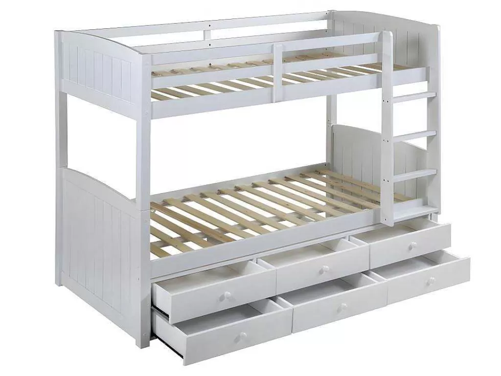 Beliche*Vente-unique Beliche Separavel De 2 X 90 X 190 Cm Com Espacos De Arrumação Em Pinho Branco + Colchão - Anchise Ii