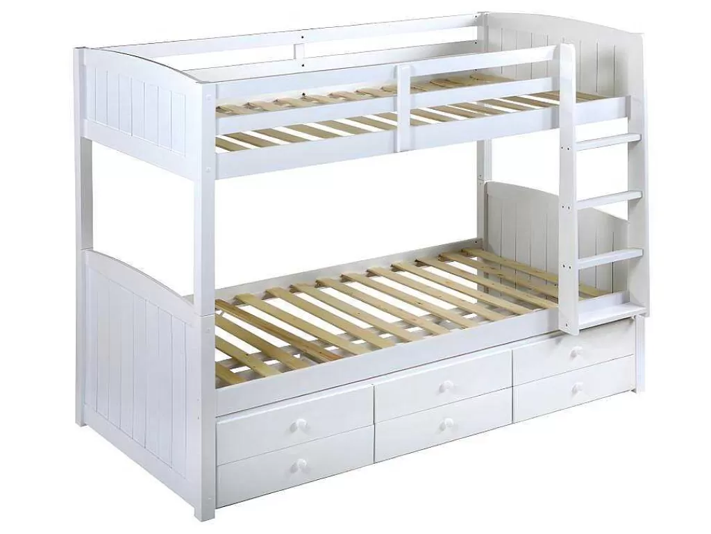 Beliche*Vente-unique Beliche Separavel De 2 X 90 X 190 Cm Com Espacos De Arrumação Em Pinho Branco + Colchão - Anchise Ii