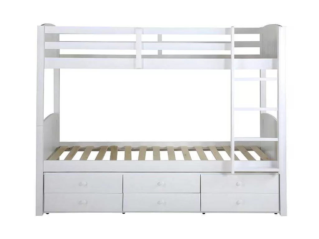 Beliche*Vente-unique Beliche Separavel De 2 X 90 X 190 Cm Com Espacos De Arrumação Em Pinho Branco + Colchão - Anchise Ii