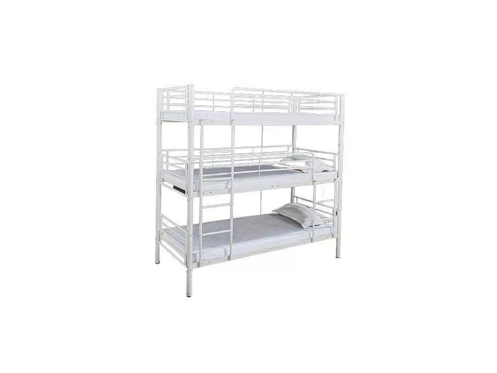 Cama De Adulto*Saldosystocks Beliche Triplo Com Estrutura Metalica Branca, 215X200X97Cm