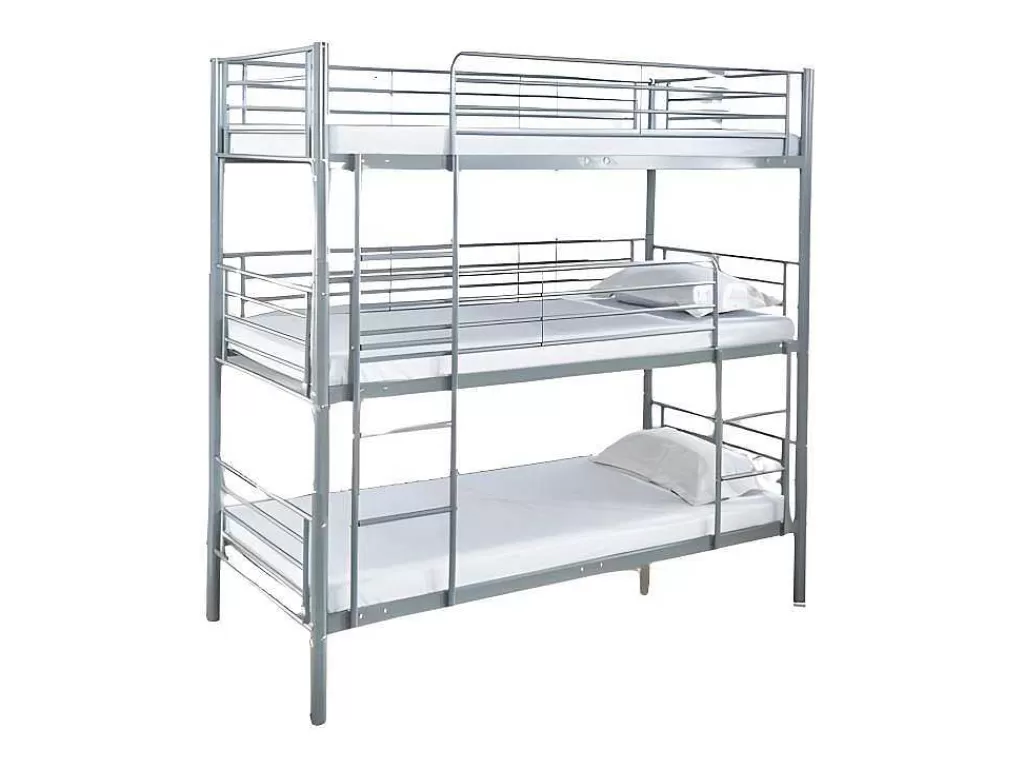 Cama De Adulto*Saldosystocks Beliche Triplo Com Estrutura Metalica Cinza, 215X200X97Cm