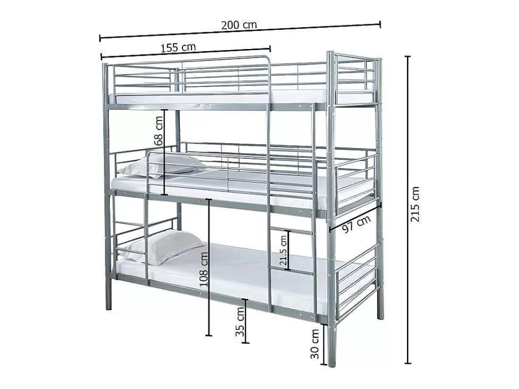 Cama De Adulto*Saldosystocks Beliche Triplo Com Estrutura Metalica Cinza, 215X200X97Cm