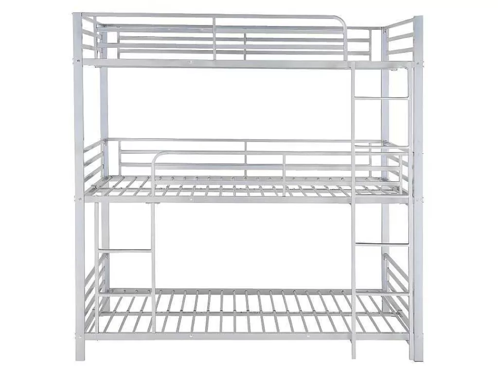 Cama De Criança*Vente-unique Beliche Triplo De 3 X 90 X 190 Cm Em Metal Cor Prateado - Elouan Iii