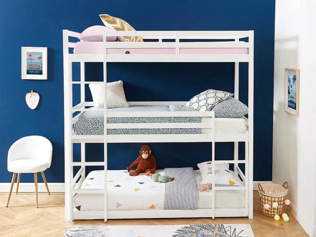 Cama De Criança*Vente-unique Beliche Triplo De 3 X 90 X 200 Cm Em Pinho Cor Branco - Vagar
