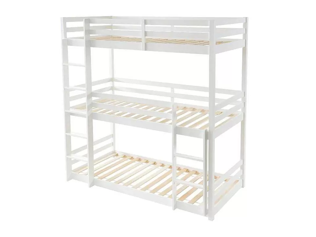 Cama De Criança*Vente-unique Beliche Triplo De 3 X 90 X 200 Cm Em Pinho Cor Branco - Vagar
