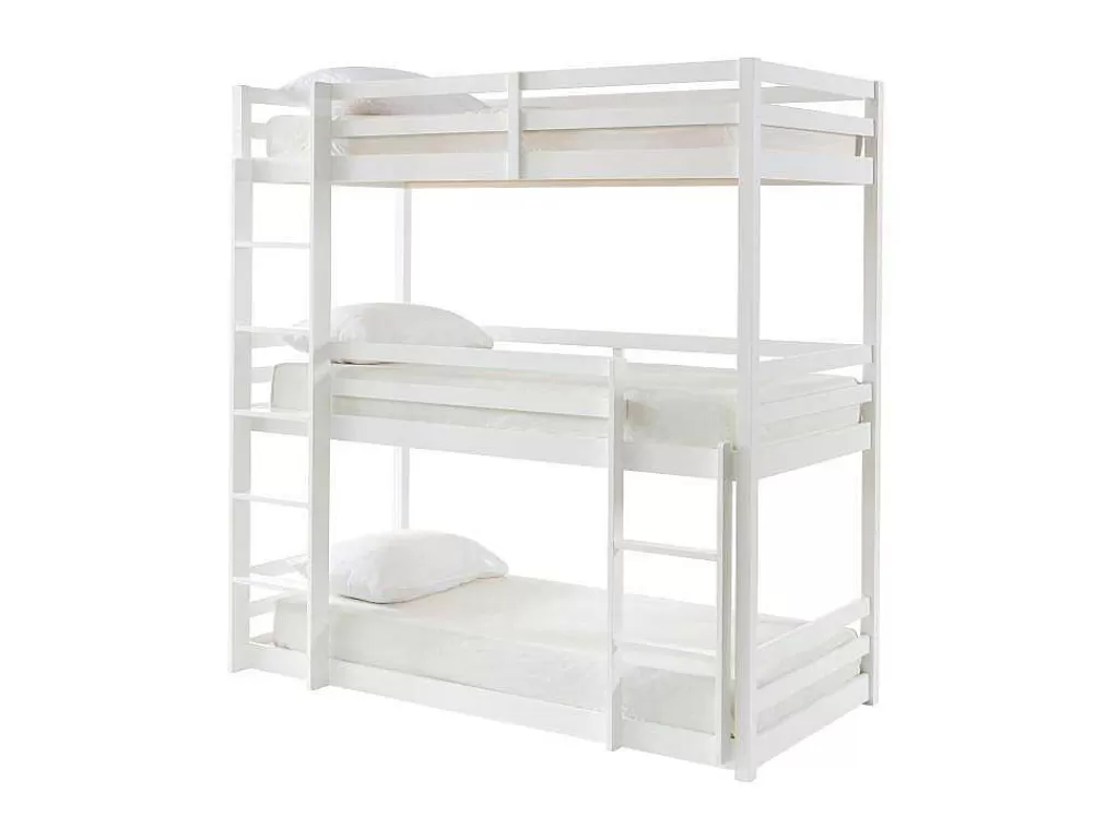 Cama De Criança*Vente-unique Beliche Triplo De 3 X 90 X 200 Cm Em Pinho Cor Branco - Vagar