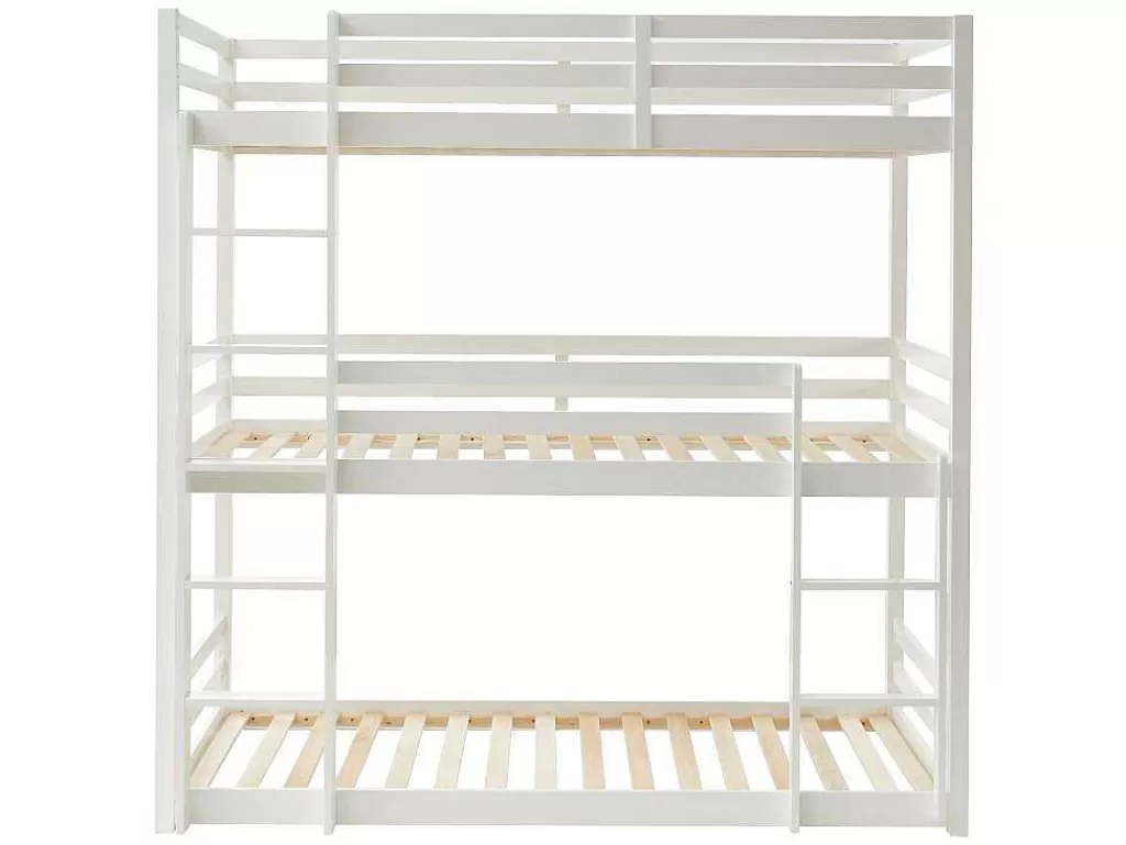 Cama De Criança*Vente-unique Beliche Triplo De 3 X 90 X 200 Cm Em Pinho Cor Branco - Vagar