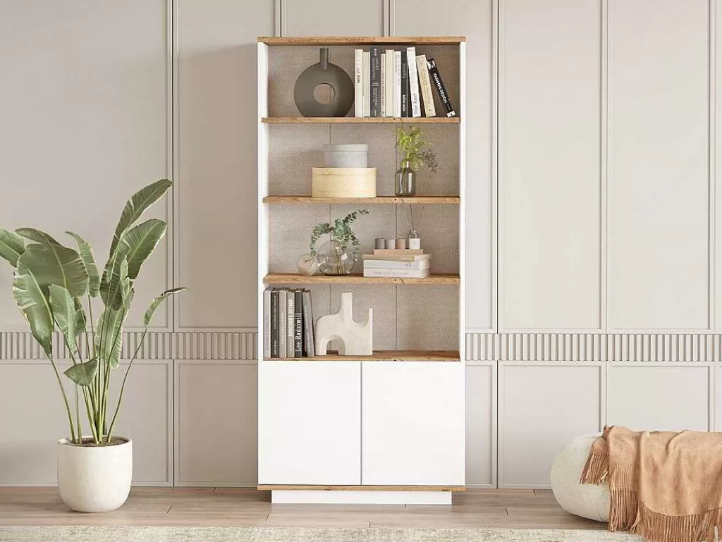 Biblioteca, Vitrina, Estante*Vente-unique Biblioteca Com 2 Portas E 4 Nichos Natural Claro E Branco - Lotula