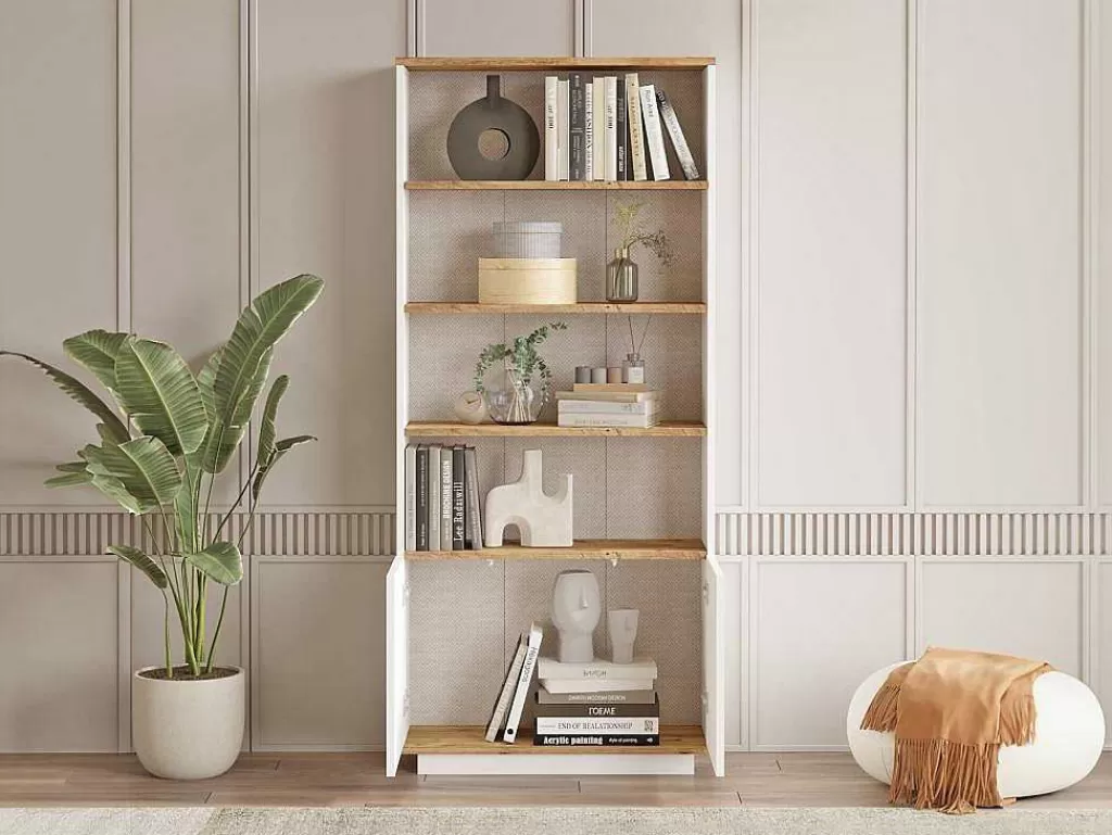 Biblioteca, Vitrina, Estante*Vente-unique Biblioteca Com 2 Portas E 4 Nichos Natural Claro E Branco - Lotula