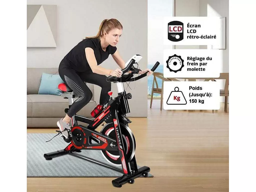 Fitness*Vente-unique Bicicleta De Ciclismo De Interior Estacionaria Spin Bike Com Volante De Acionamento Por Correia 10Kg