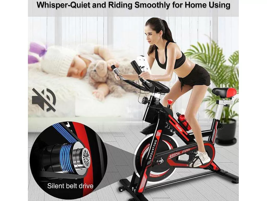 Fitness*Vente-unique Bicicleta De Ciclismo De Interior Estacionaria Spin Bike Com Volante De Acionamento Por Correia 10Kg