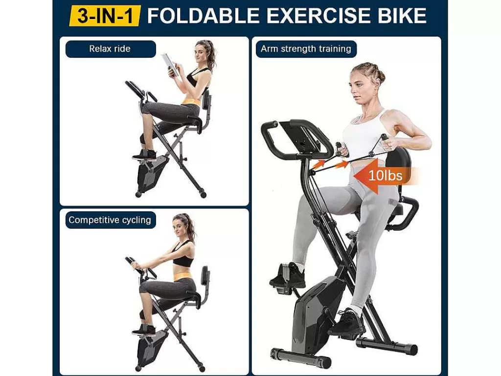 Fitness*Vente-unique Bicicleta De Exercicio Dobravel 3 Em 1, Bicicleta De Fitness Reclinada Magnetica X-Bike Com Resistencia Ajustavel De 8 Niveis Para Treino De Ginasio Em Casa
