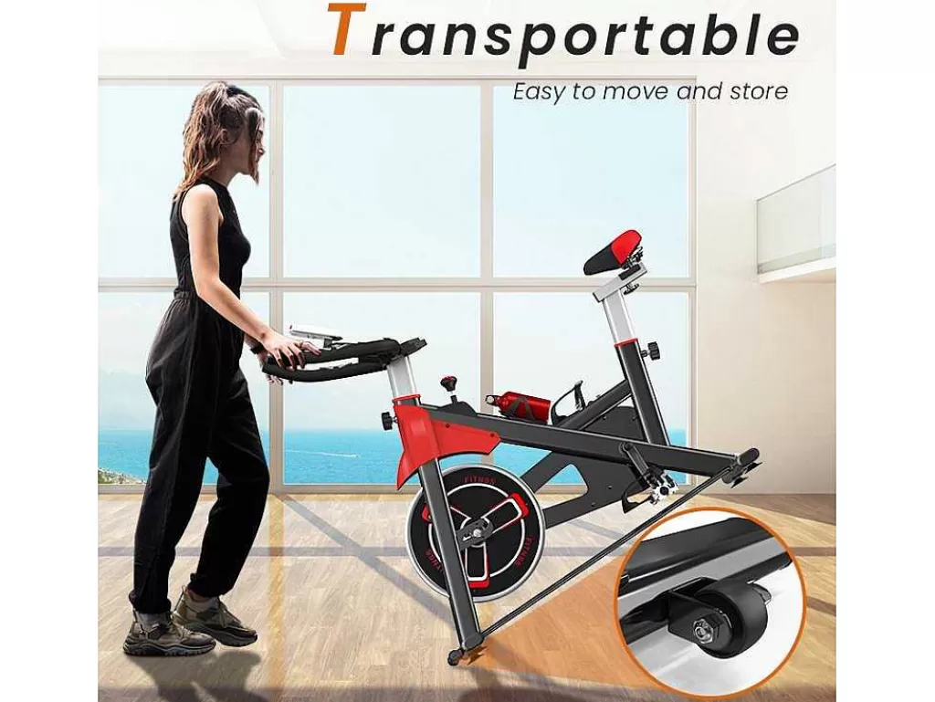 Fitness*Vente-unique Bicicleta De Spinning Com Assento E Guiador Ajustaveis, Bicicleta De Exercicio Com Resistencia Ajustavel E Ecra Lcd