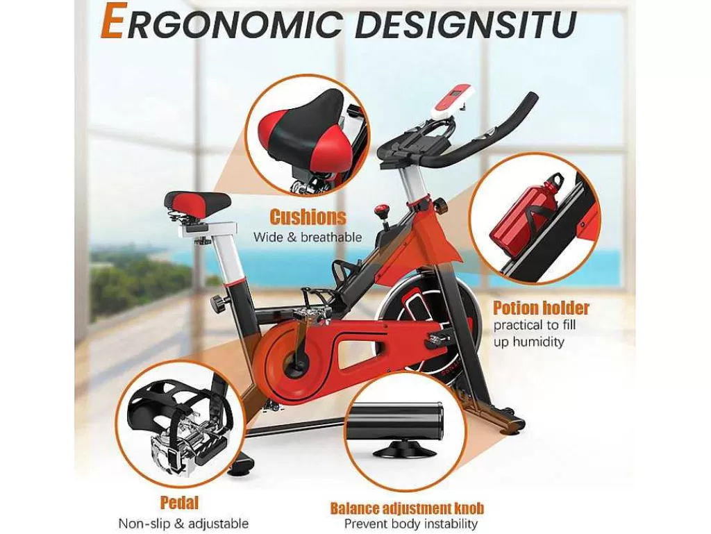 Fitness*Vente-unique Bicicleta De Spinning Com Assento E Guiador Ajustaveis, Bicicleta De Exercicio Com Resistencia Ajustavel E Ecra Lcd