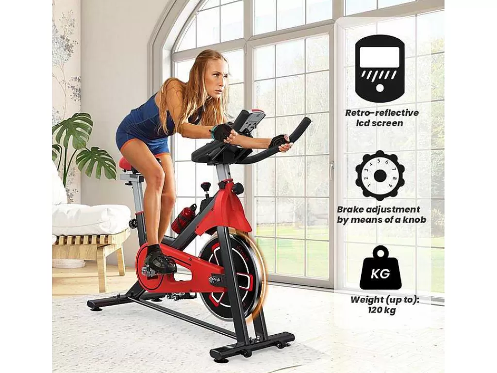 Fitness*Vente-unique Bicicleta De Spinning Com Assento E Guiador Ajustaveis, Bicicleta De Exercicio Com Resistencia Ajustavel E Ecra Lcd