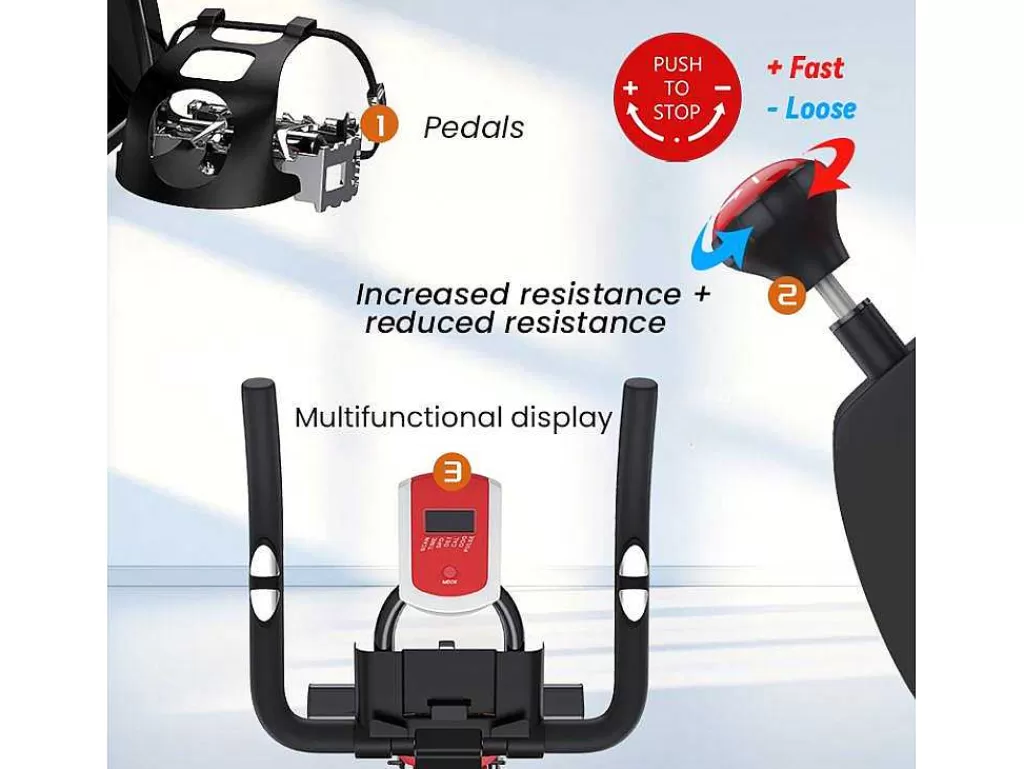 Fitness*Vente-unique Bicicleta De Spinning Com Assento E Guiador Ajustaveis, Bicicleta De Exercicio Com Resistencia Ajustavel E Ecra Lcd