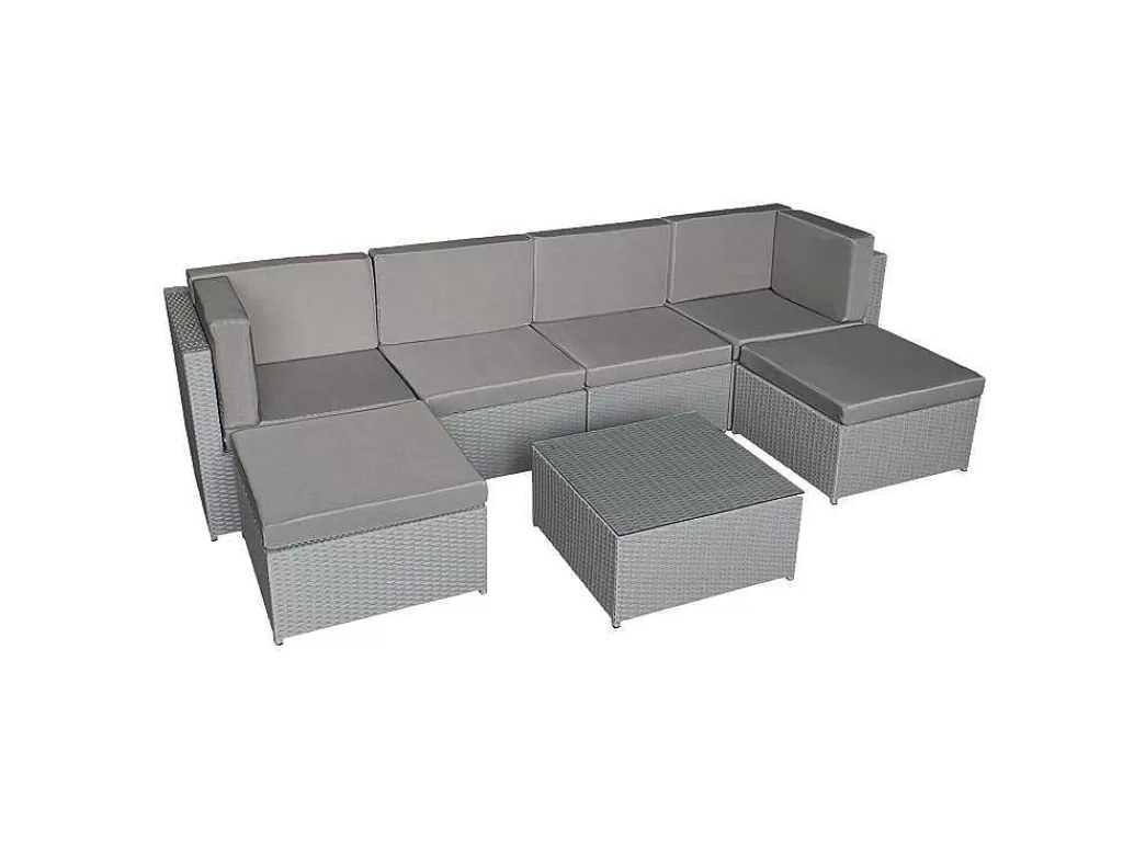 Conjunto Relax De Jardim*Happy Garden Bonifacio Conjunto De Moveis De Jardim Em Resina Tecida Cinzenta 6 Lugares - Almofada Cinzenta