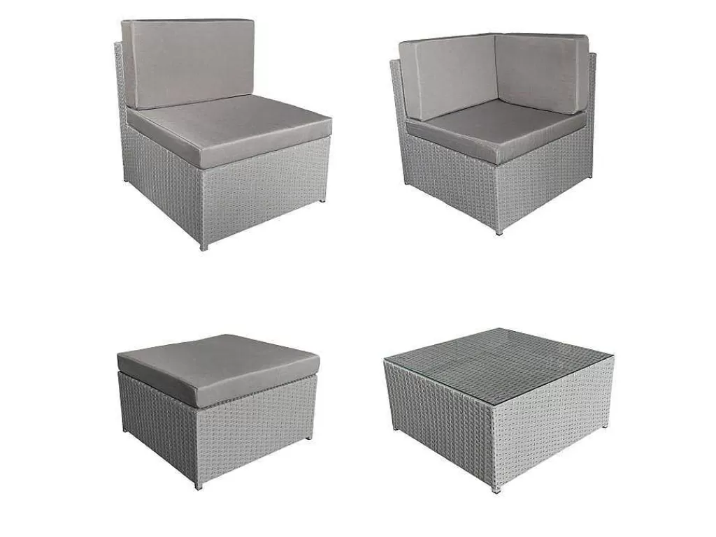 Conjunto Relax De Jardim*Happy Garden Bonifacio Conjunto De Moveis De Jardim Em Resina Tecida Cinzenta 6 Lugares - Almofada Cinzenta