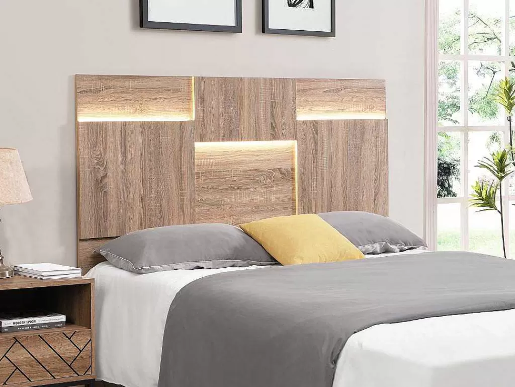 Cabeceira E Ponte De Cama*Vente-unique Cabeceira De Cama 170 Cm, Com Leds, Mdf Natural - Novaria