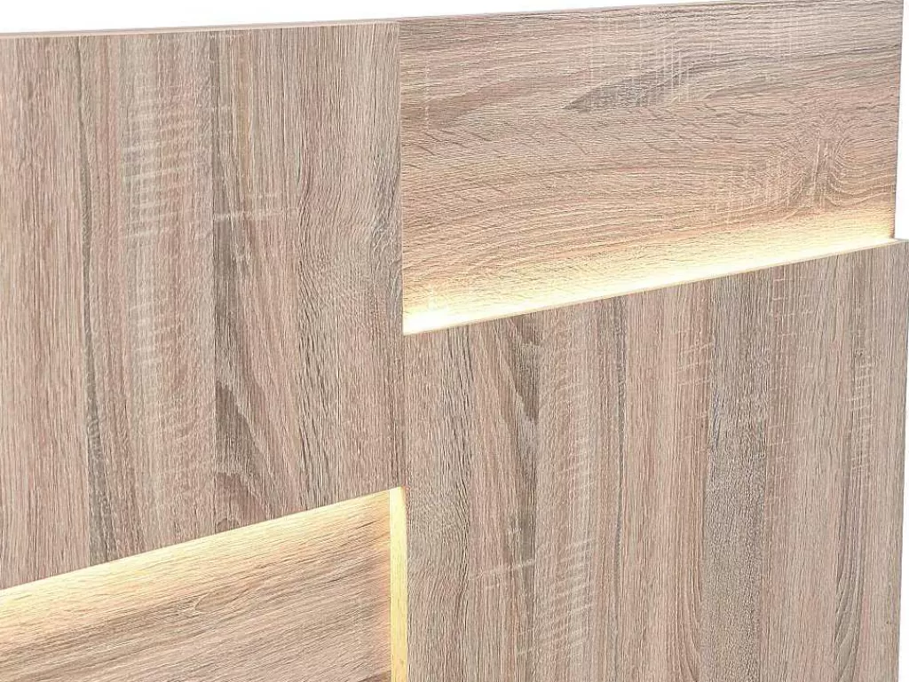 Cabeceira E Ponte De Cama*Vente-unique Cabeceira De Cama 170 Cm, Com Leds, Mdf Natural - Novaria
