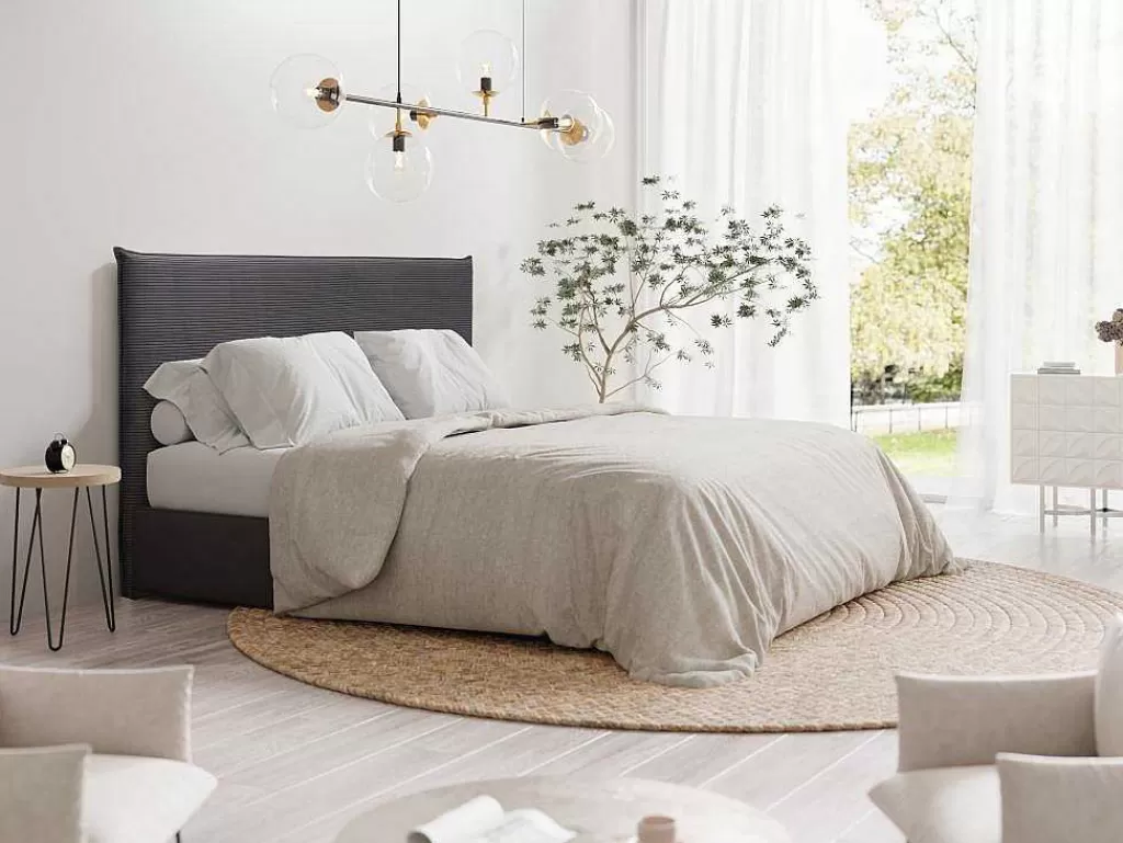 Cabeceira E Ponte De Cama*Vente-unique Cabeceira De Cama 180 Cm Veludo Canelado Cinzento Antracite - Ambrilia