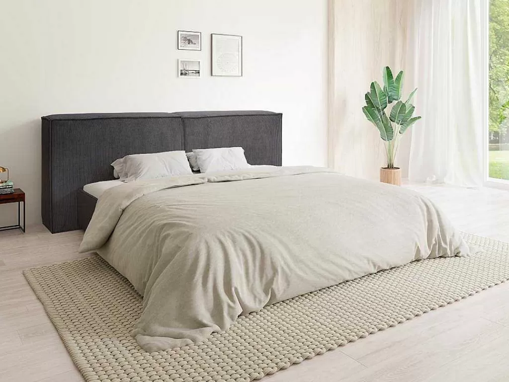 Cabeceira E Ponte De Cama*PASCAL MORABITO Cabeceira De Cama 220 Cm Veludo Canelado Cinzento Antracite - Timano De