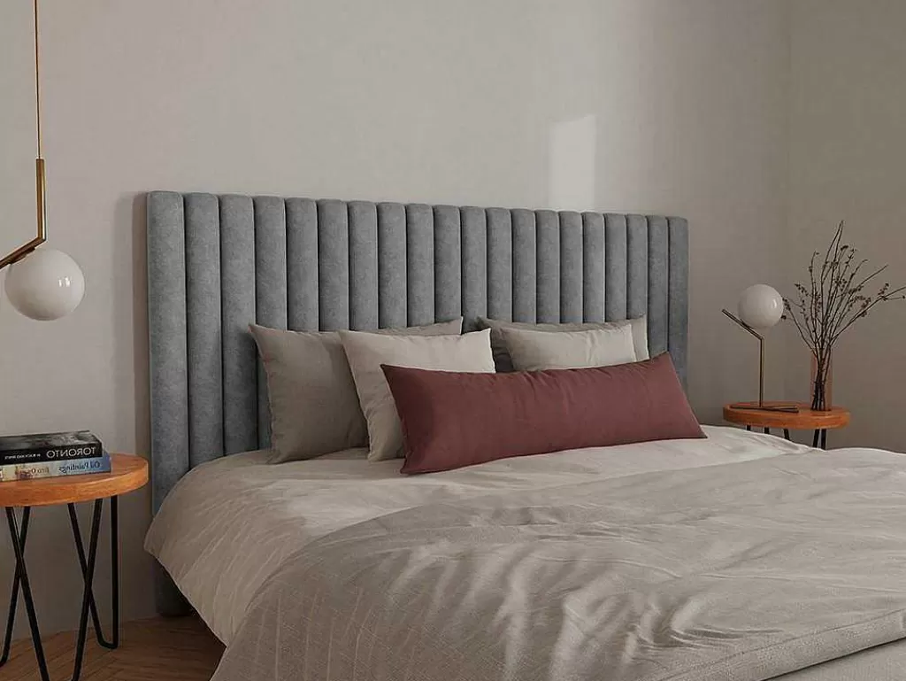 Cabeceira E Ponte De Cama*Vente-unique Cabeceira De Cama Com Costuras Verticais 200 Cm Tecido Cinza - Sarah