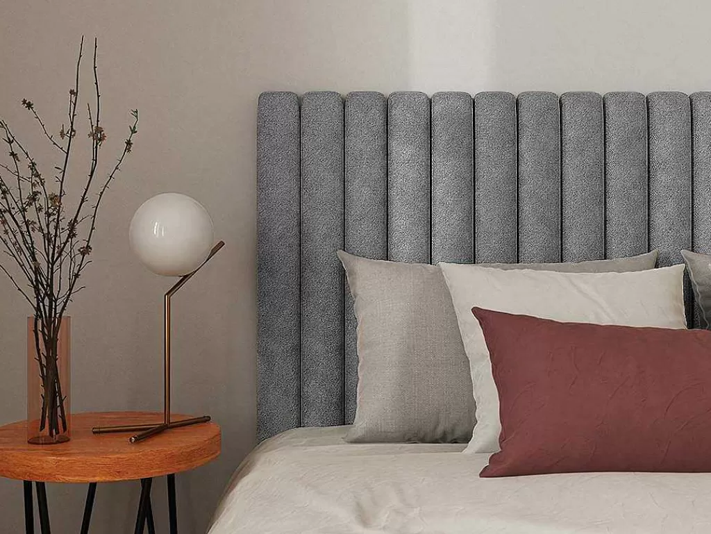 Cabeceira E Ponte De Cama*Vente-unique Cabeceira De Cama Com Costuras Verticais 200 Cm Tecido Cinza - Sarah