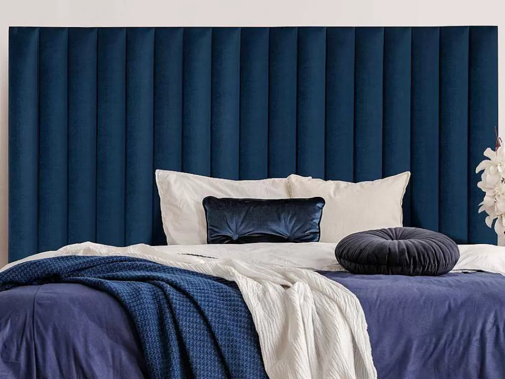 Cabeceira E Ponte De Cama*Vente-unique Cabeceira De Cama Com Costuras Verticais De 140 Cm Em Veludo Cor Azul-Escuro - Sarah