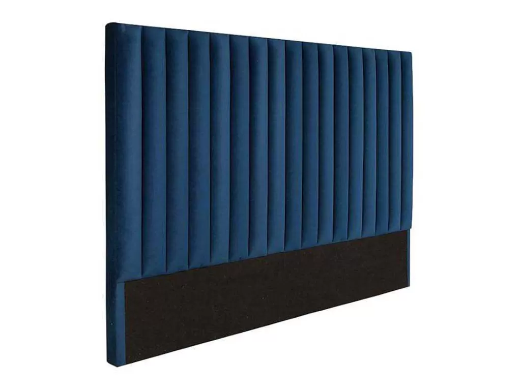 Cabeceira E Ponte De Cama*Vente-unique Cabeceira De Cama Com Costuras Verticais De 160 Cm Em Veludo Cor Azul-Escuro - Sarah