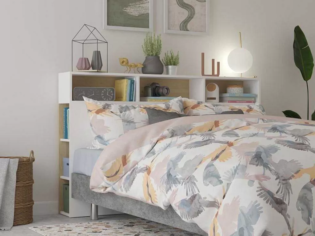 Cabeceira E Ponte De Cama*Vente-unique Cabeceira De Cama Com Espacos De Arrumação De 160 Cm Em Branco E Carvalho - Nastia