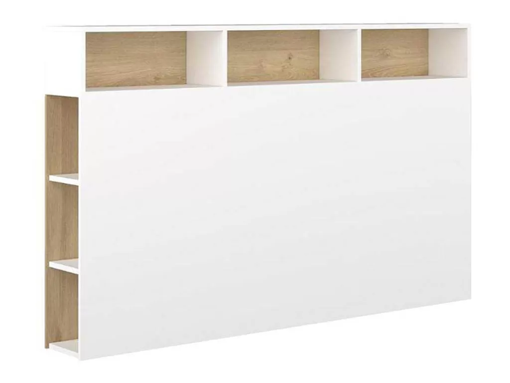 Cabeceira E Ponte De Cama*Vente-unique Cabeceira De Cama Com Espacos De Arrumação De 160 Cm Em Branco E Carvalho - Nastia