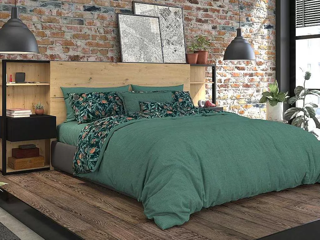 Cabeceira E Ponte De Cama*Vente-unique Cabeceira De Cama Com Mesas De Cabeceira De 160 Cm Cor Carvalho E Preto - Mista