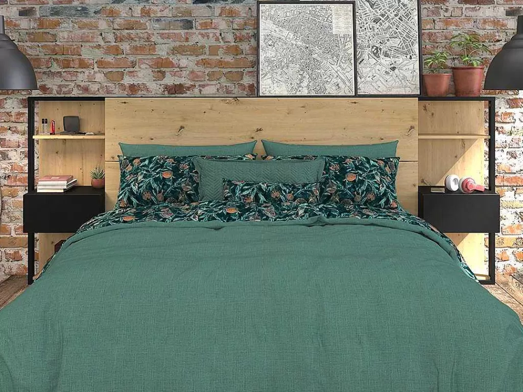 Cabeceira E Ponte De Cama*Vente-unique Cabeceira De Cama Com Mesas De Cabeceira De 160 Cm Cor Carvalho E Preto - Mista