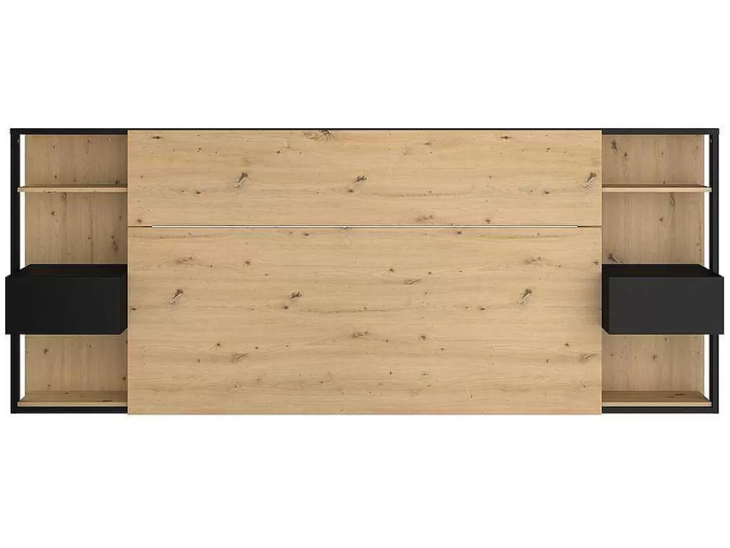 Cabeceira E Ponte De Cama*Vente-unique Cabeceira De Cama Com Mesas De Cabeceira De 160 Cm Cor Carvalho E Preto - Mista