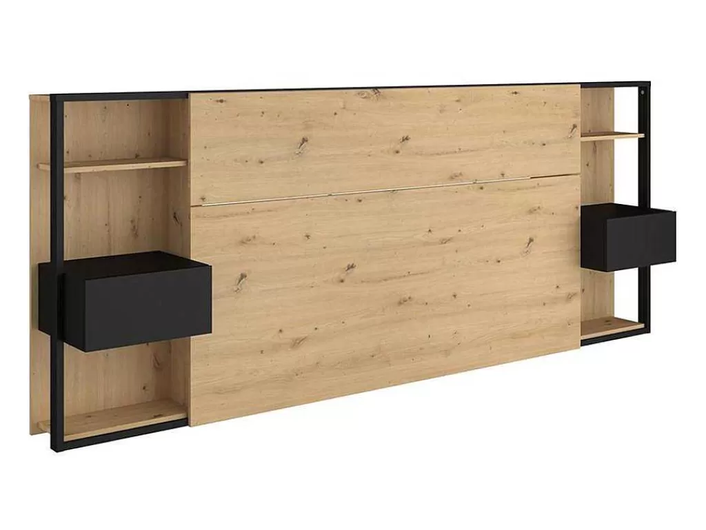 Cabeceira E Ponte De Cama*Vente-unique Cabeceira De Cama Com Mesas De Cabeceira De 160 Cm Cor Carvalho E Preto - Mista