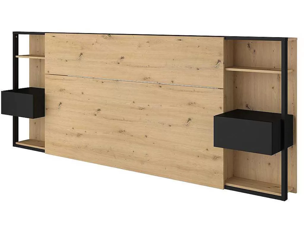 Cabeceira E Ponte De Cama*Vente-unique Cabeceira De Cama Com Mesas De Cabeceira De 160 Cm Cor Carvalho E Preto - Mista
