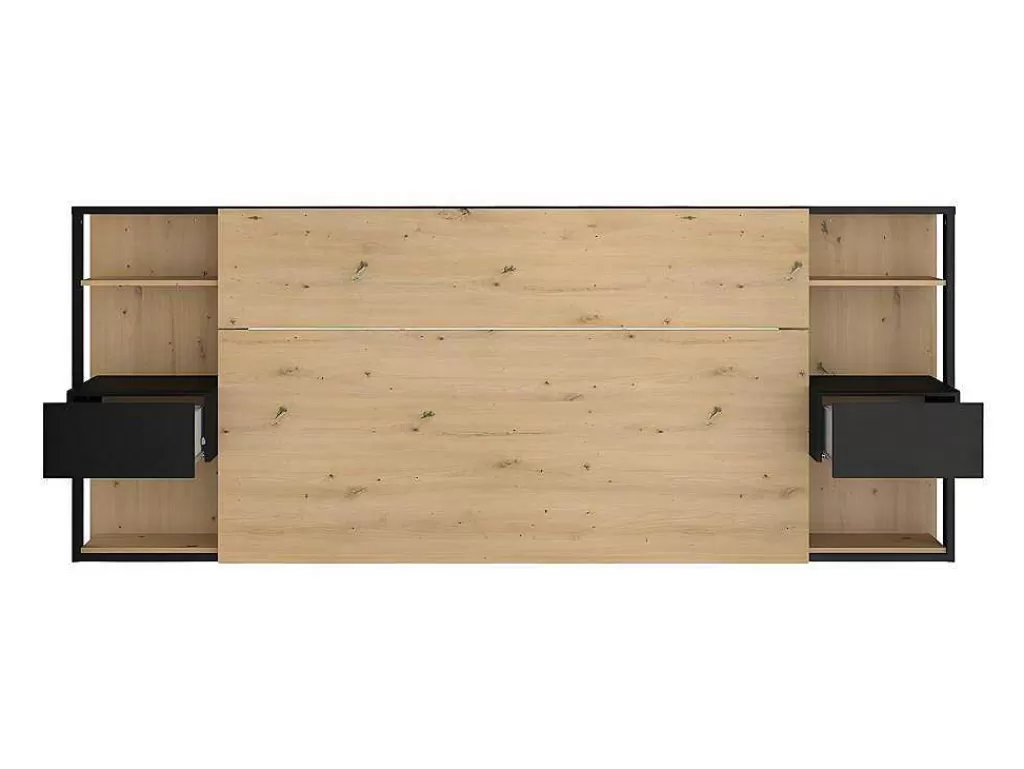 Cabeceira E Ponte De Cama*Vente-unique Cabeceira De Cama Com Mesas De Cabeceira De 160 Cm Cor Carvalho E Preto - Mista