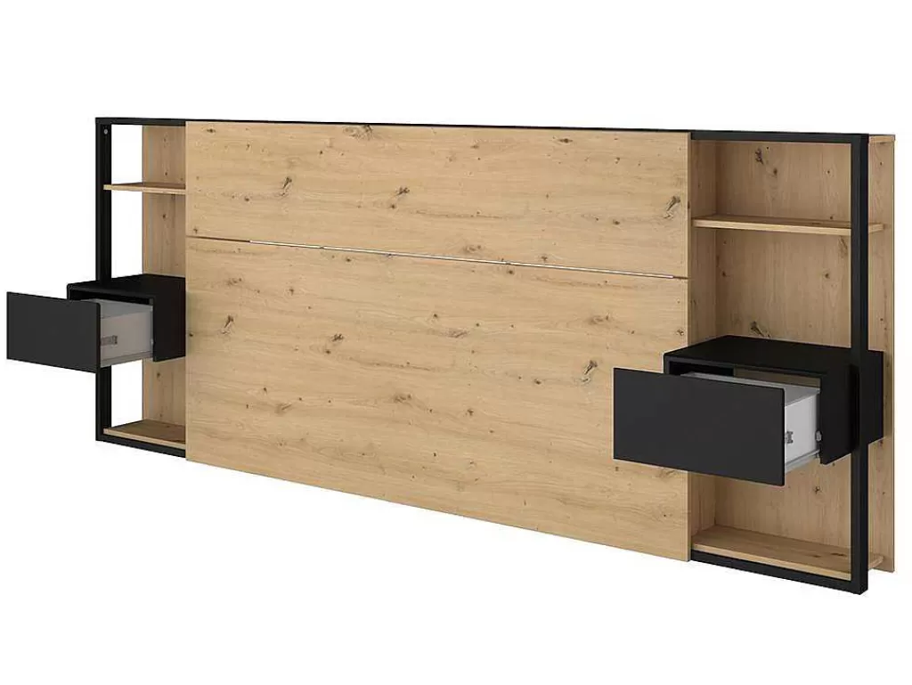 Cabeceira E Ponte De Cama*Vente-unique Cabeceira De Cama Com Mesas De Cabeceira De 160 Cm Cor Carvalho E Preto - Mista