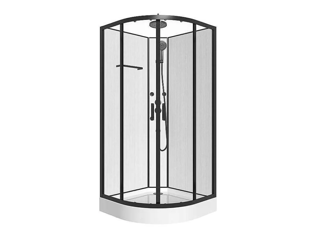 Cabine De Duche*Shower & Design Cabine De Duche De Hidromassagem Em Fibra De Bambu Preto Mate C80 X L80 X A225 Cm - Zalifa