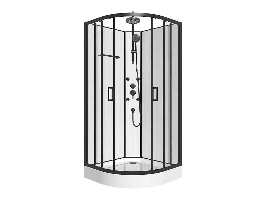 Cabine De Duche*Shower & Design Cabine De Duche De Hidromassagem Em Fibra De Bambu Preto Mate C80 X L80 X A225 Cm - Zalifa